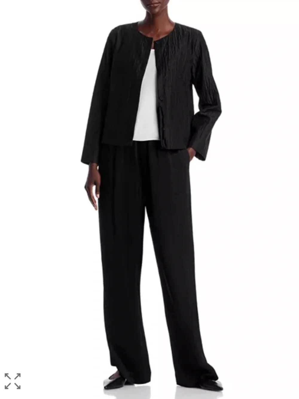 Eileen Fisher Silk Groove Snap Front Round-Neck Jacket